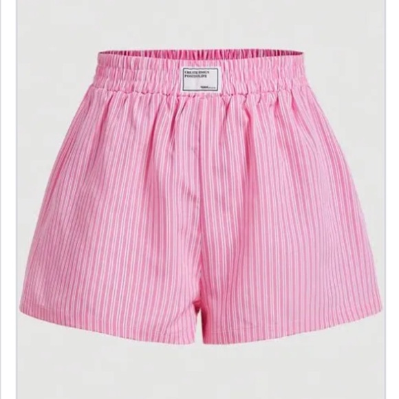 Pants - 💕 NWOT Pink & White Striped Boxer Shorts Elastic Waist Lightweight Cotton Size M